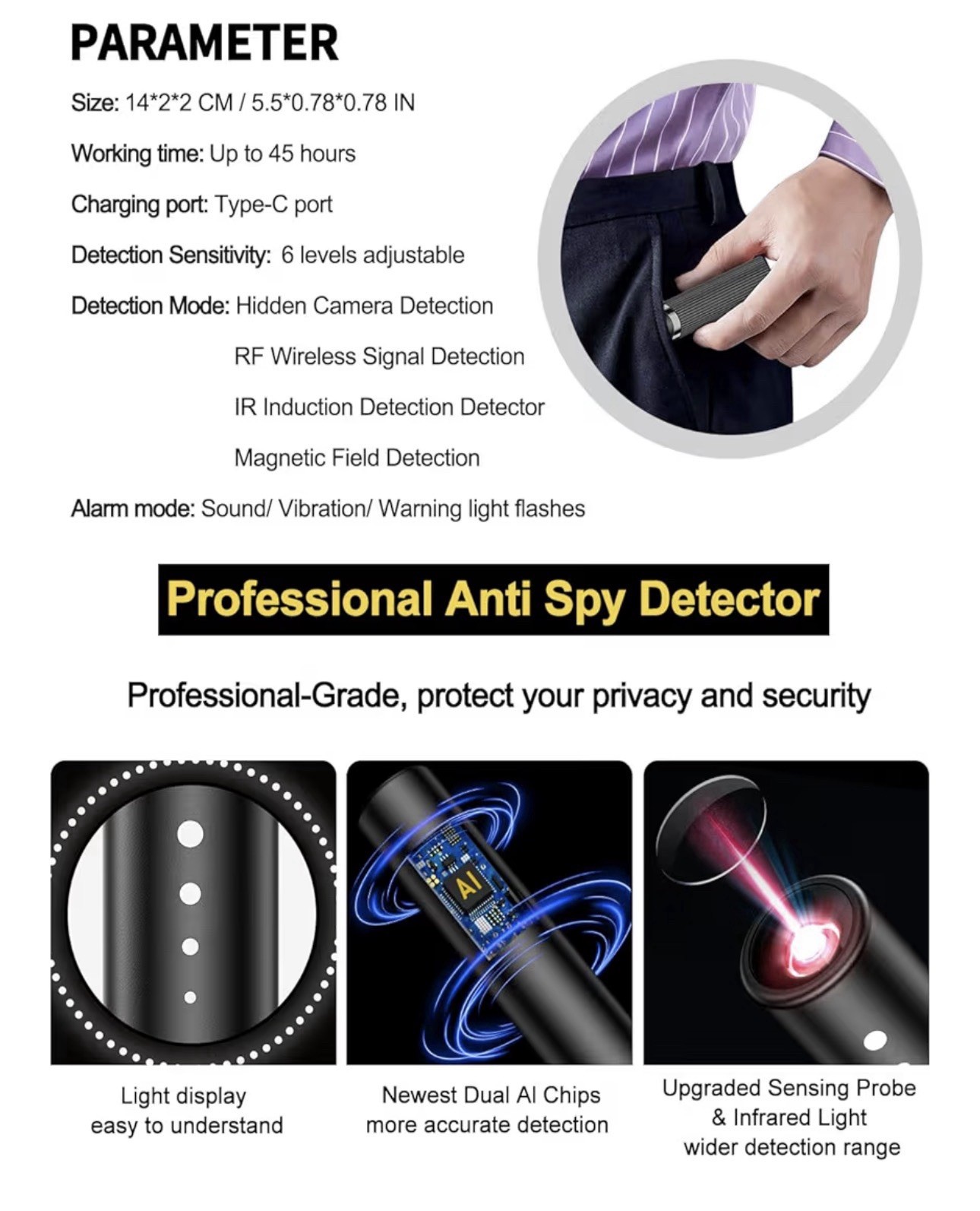 Anti-Spy RF Signal Detector for Hidden Cameras & Bug Sweeper