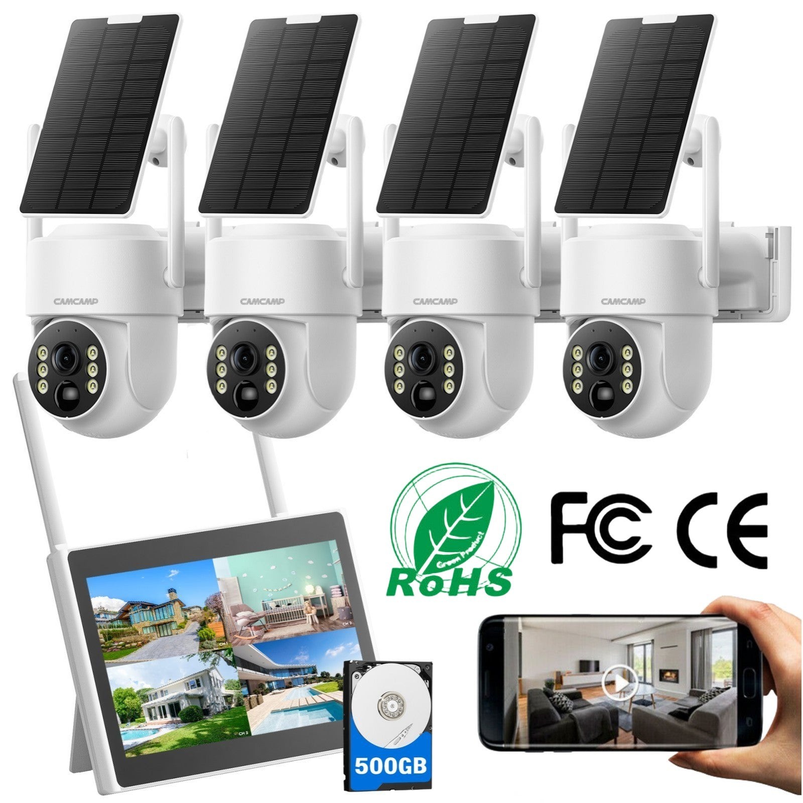 4MP Wireless Home Security Camera System Solar Wifi IP Cameras 10” Monitor NVR