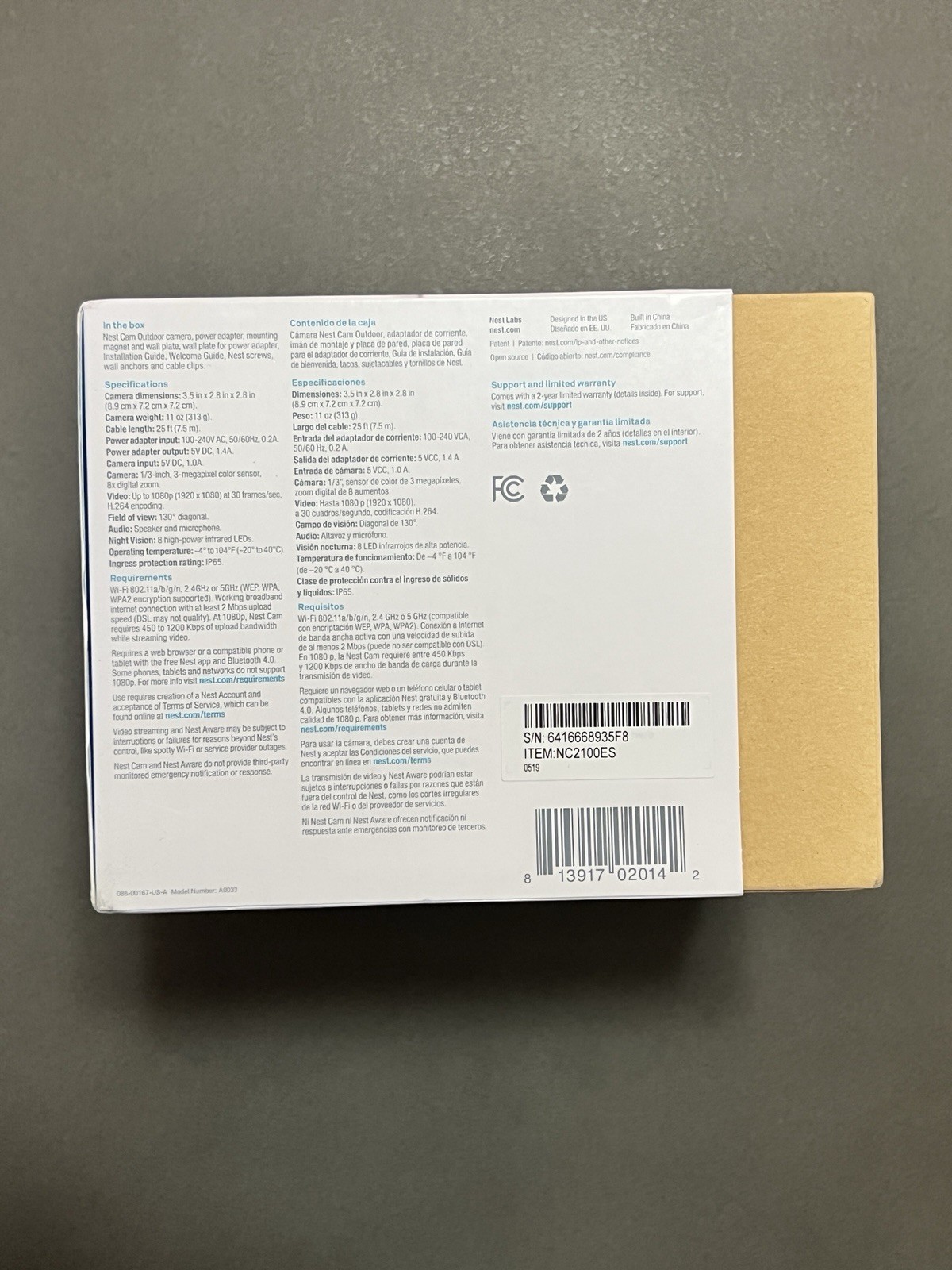 Google Nest Outdoor Camera 1st Gen (A0033 NC2100ES) Brand New – Never Used