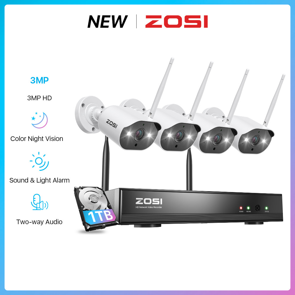 ZOSI 8CH 2K 3MP Wireless IP Security Camera System Audio CCTV Color Night HDD