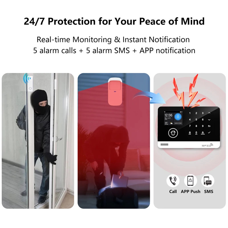 Tuya Smart WiFi GSM Home Security Alarm System Touch Keyboard RFID APP Control