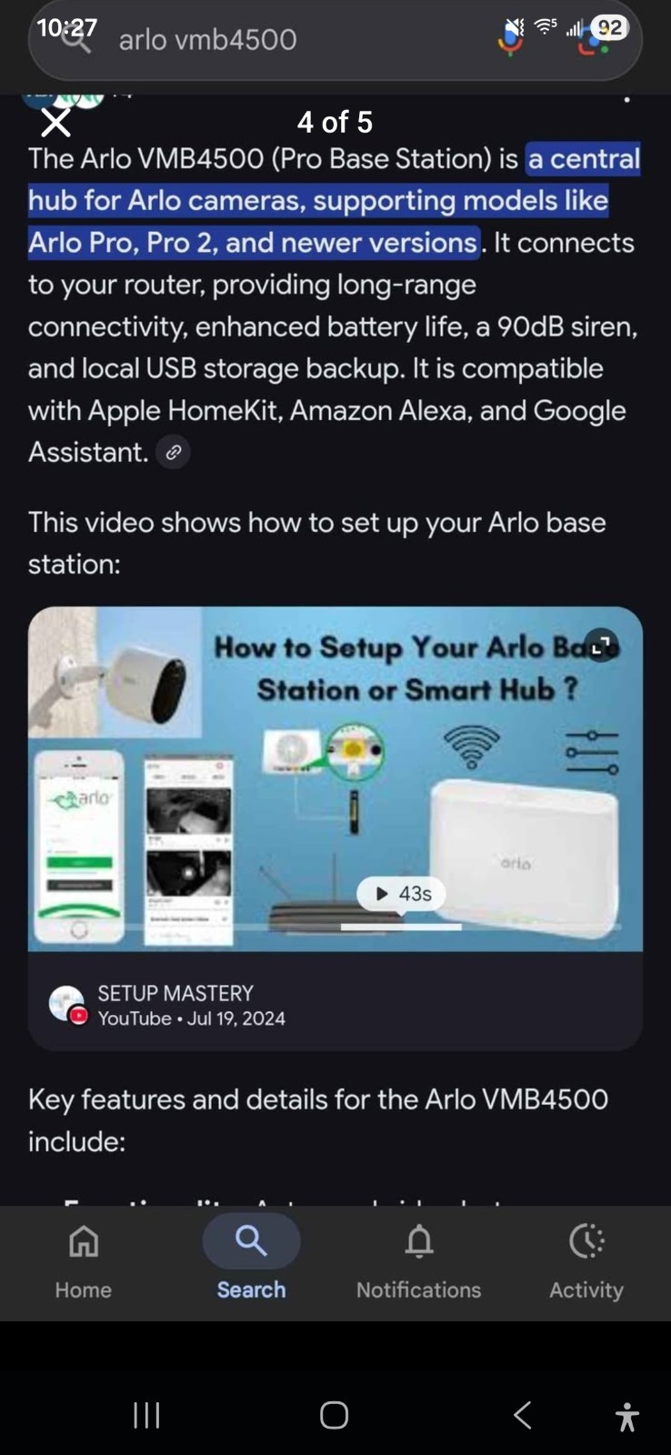 Arlo VMB4500 Base Station Smart Hub White Wi-Fi USB Storage HomeKit/Alexa