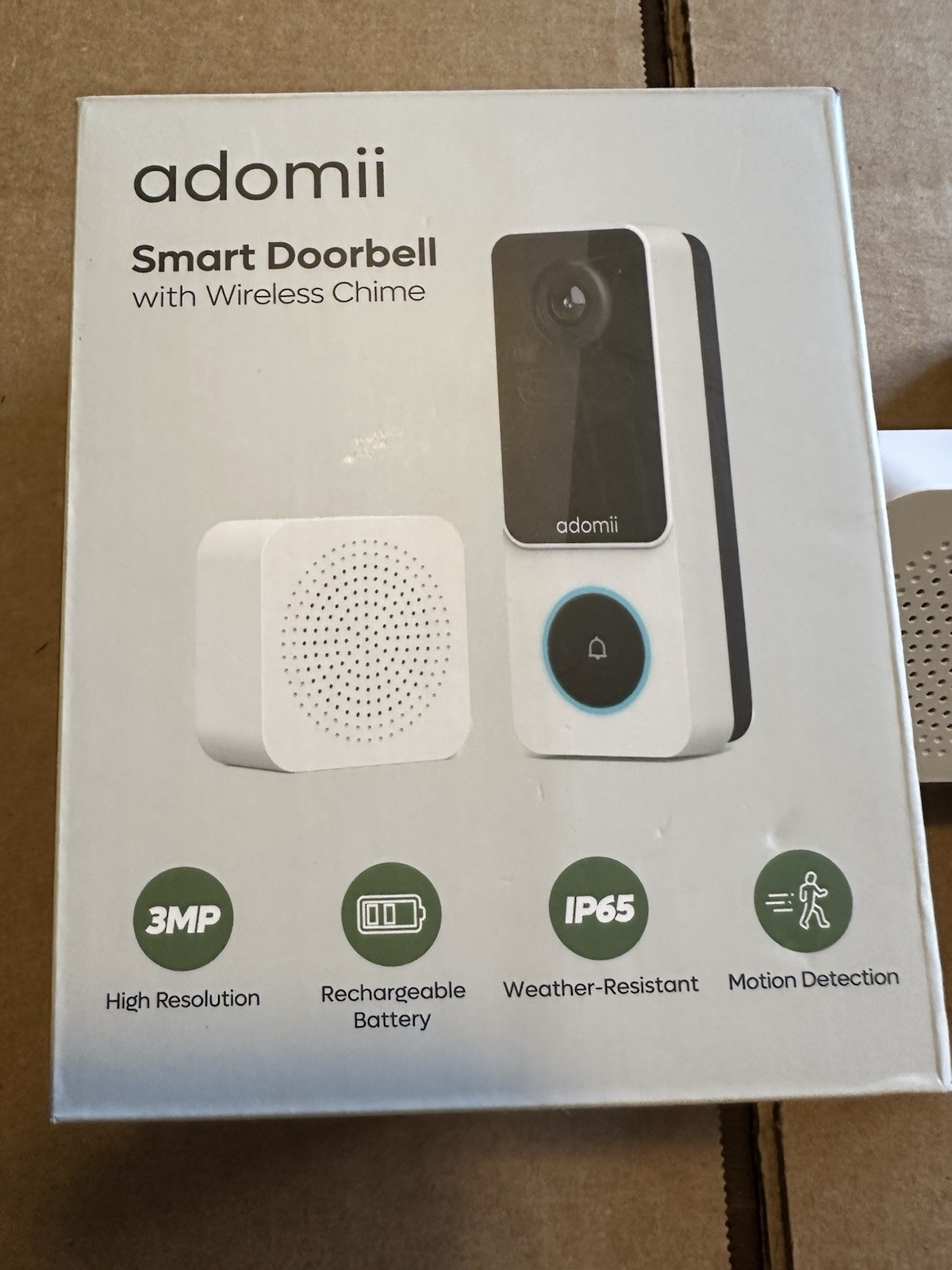 Adomii Wireless Video Doorbell Motion Security Camera w/ Chime Rechargeable