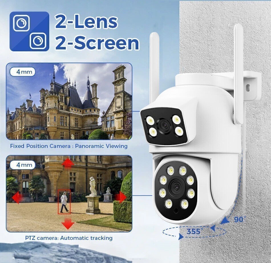 Dual Lens Wireless CCTV System Outdoor 4MP Security Camera WiFi with Hard Drive