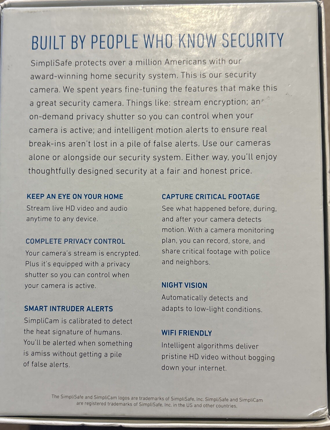 SimpliSafe Simplicam Indoor Security HD Camera Model SSCM1 24/7 Security WiFi