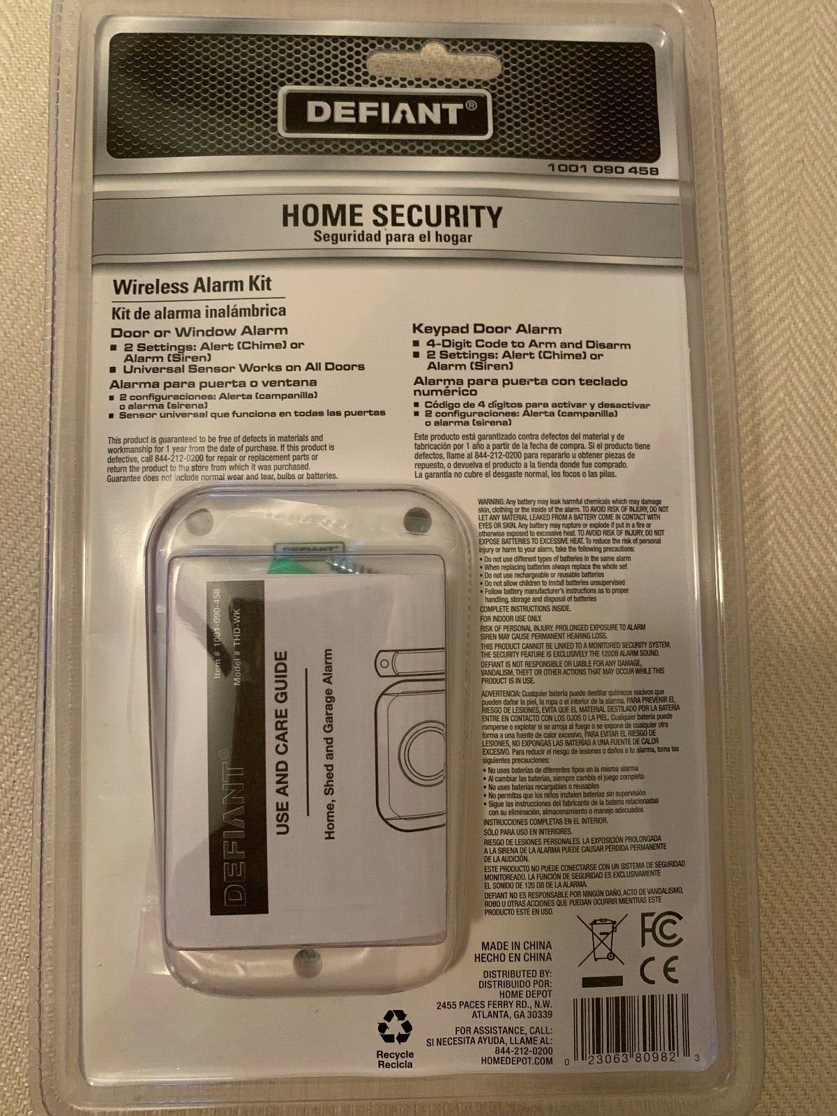Defiant Home Security Wireless Alarm & 2 Slim Glass Alarms & 2 Window Locks-NEW!