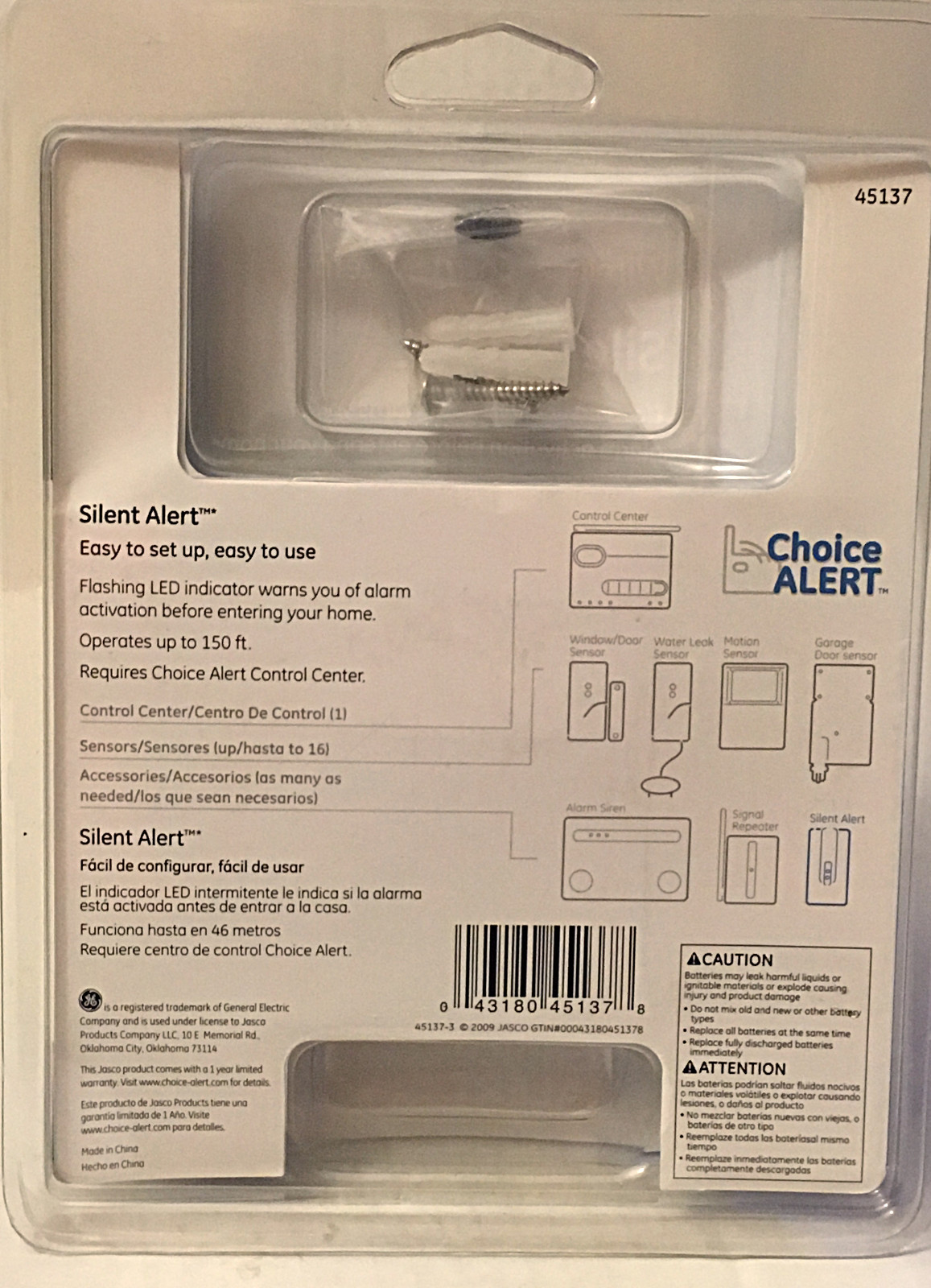 GE SILENT ALERT Wireless Alarm System Flashing LED General Electric Choice 45137