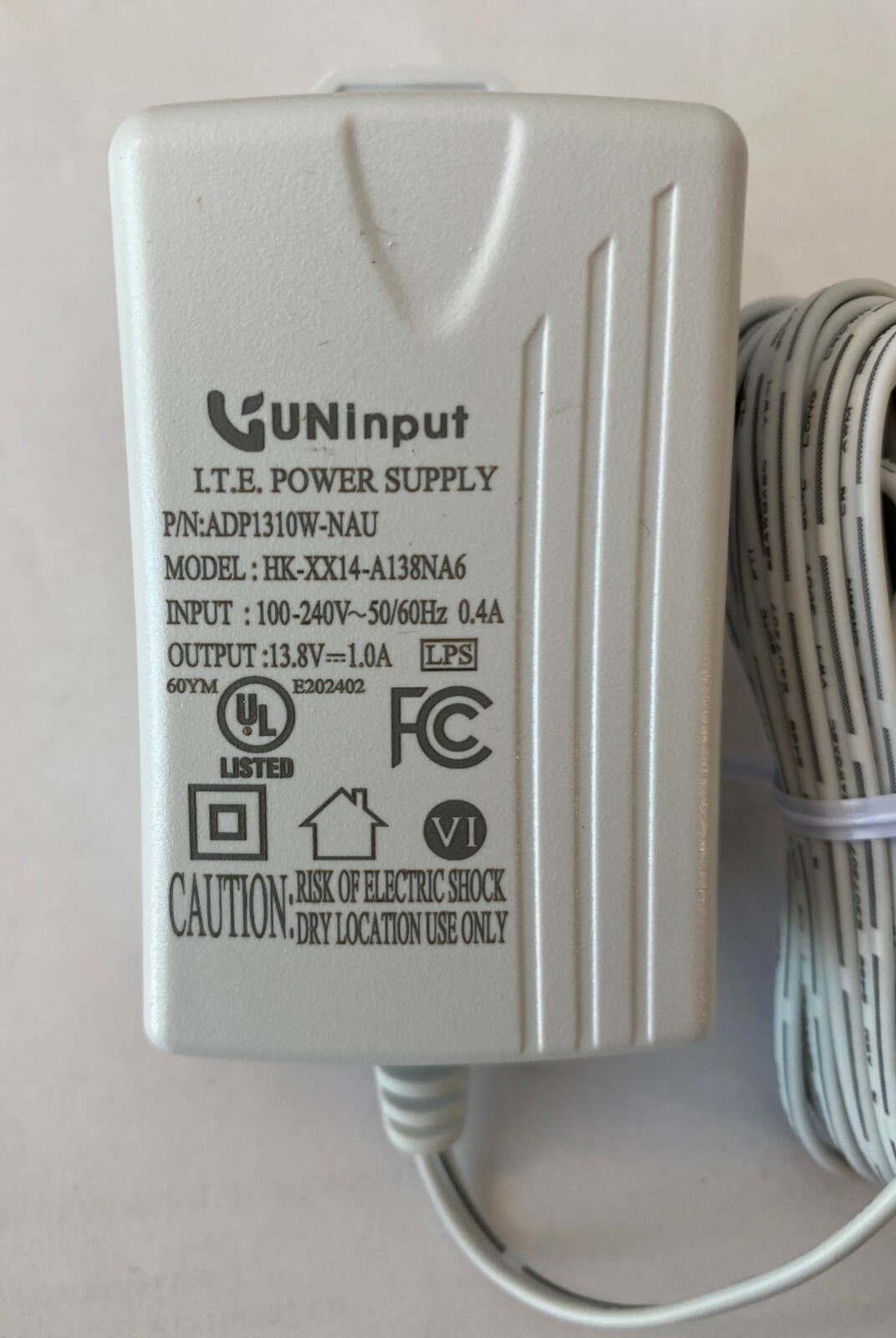 NEW AC to DC Power Supply Adapter (UNinput ADP1310W-NAU) 13.8VDC 1.0Amp