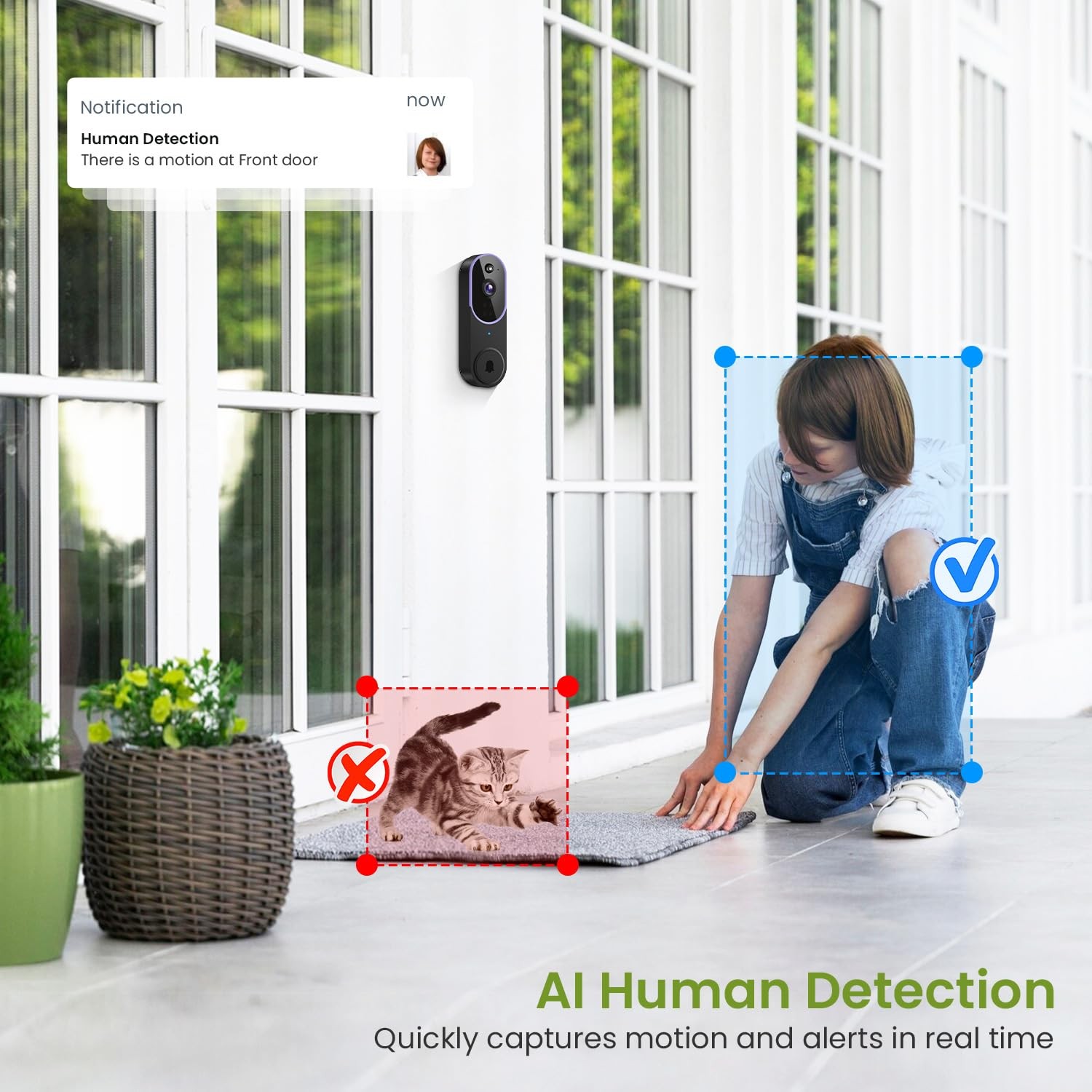1080P Smart Wireless Video Doorbell Camera Night Vision Real-Time AI Alerts