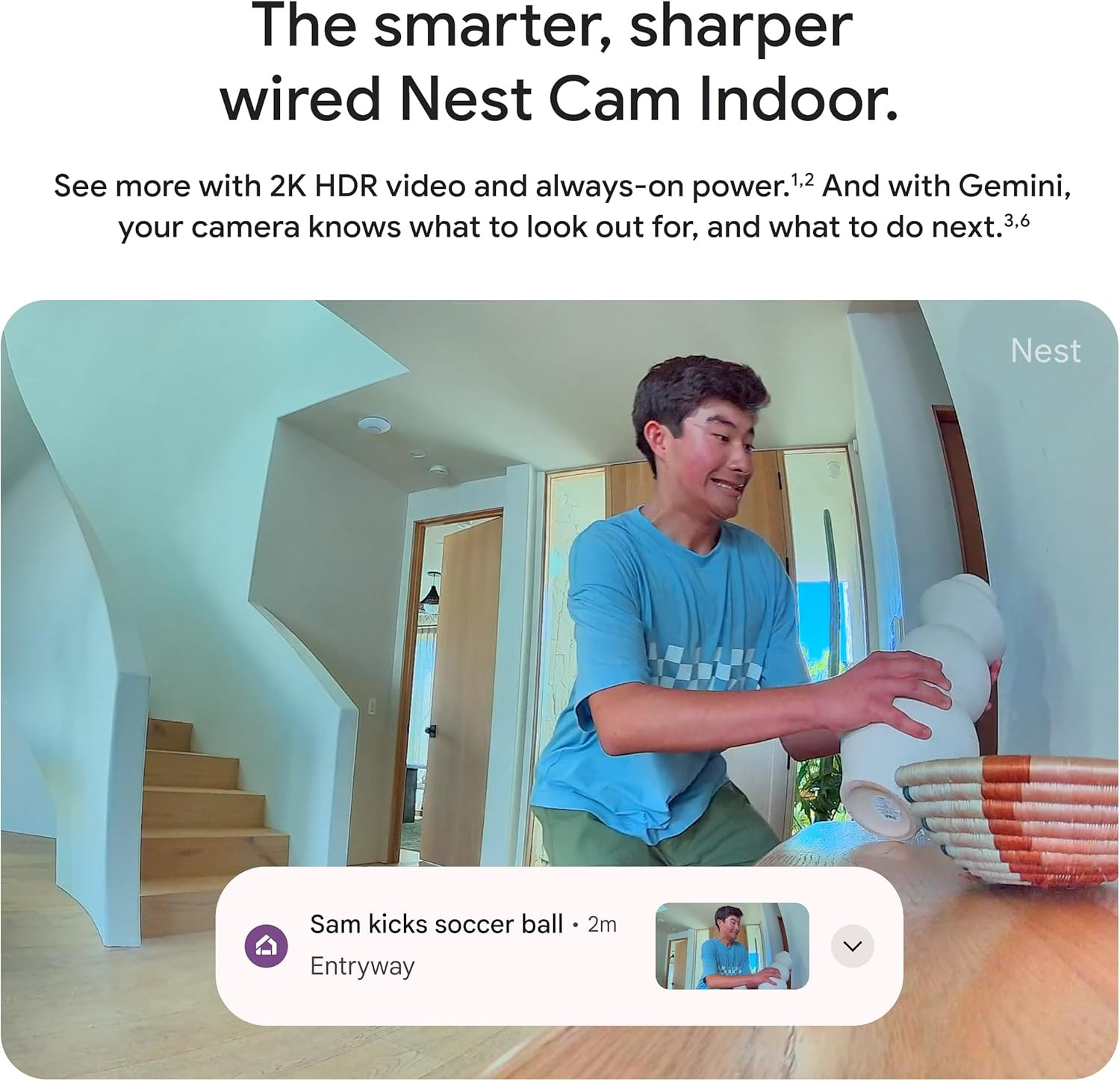 Google Nest Cam Indoor (Wired, 3rd Gen) – Security Camera with 2K Video and Gemi