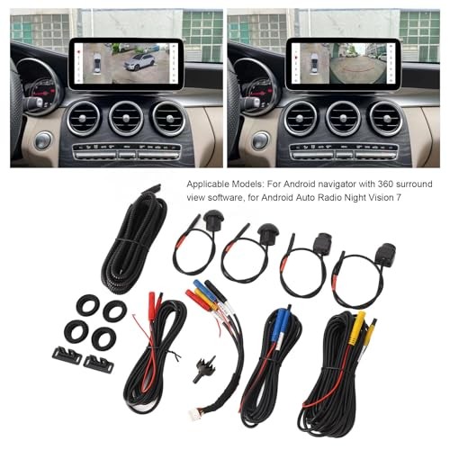 360 Car Camera, Panoramic Surround View Camera System Front Rear 1080P, Black