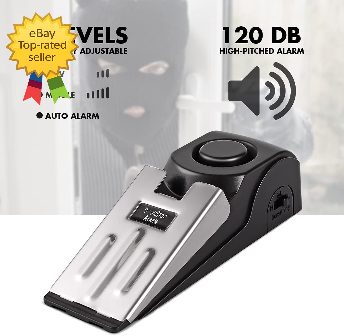 Door Stop Alarm 120DB Siren Portable Security Door Stopper for Home Travel 2Pack