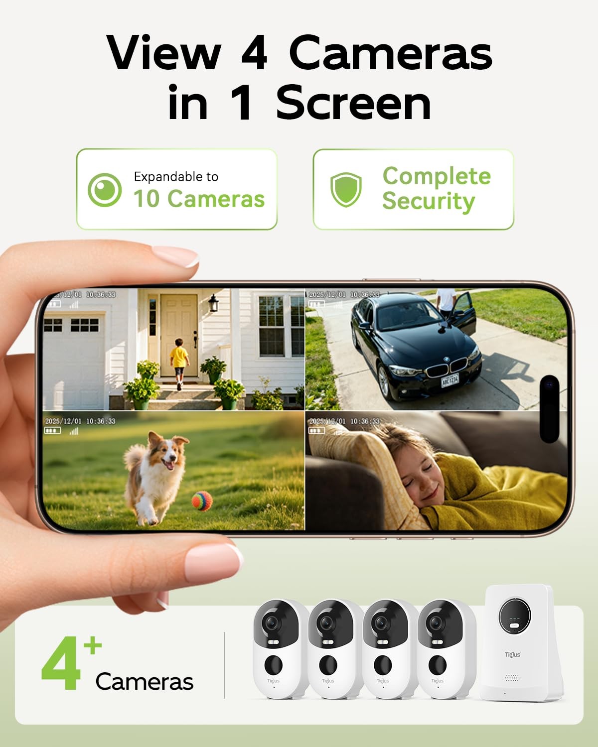 2K Solar Security Cameras Wireless Outdoor System, No Subscription