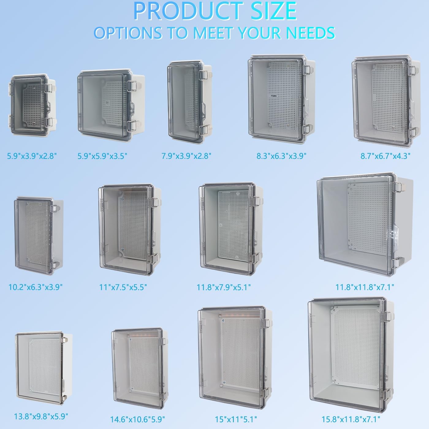 IP67 Waterproof Junction Box with Inner Door, ABS 11.4″x7.5″x5.5″ PRO, Clear