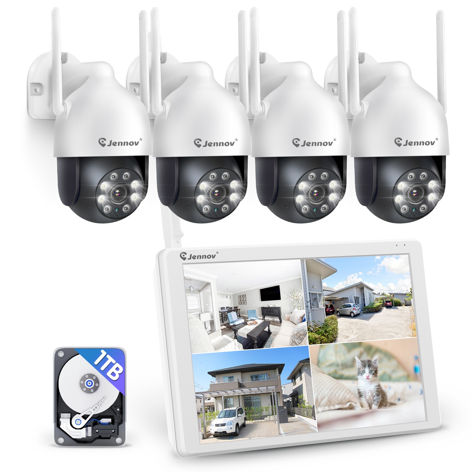 JENNOV 10″LCD 10CH 5MP NVR WiFi IP Outdoor Wireless Security Camera System CCTV