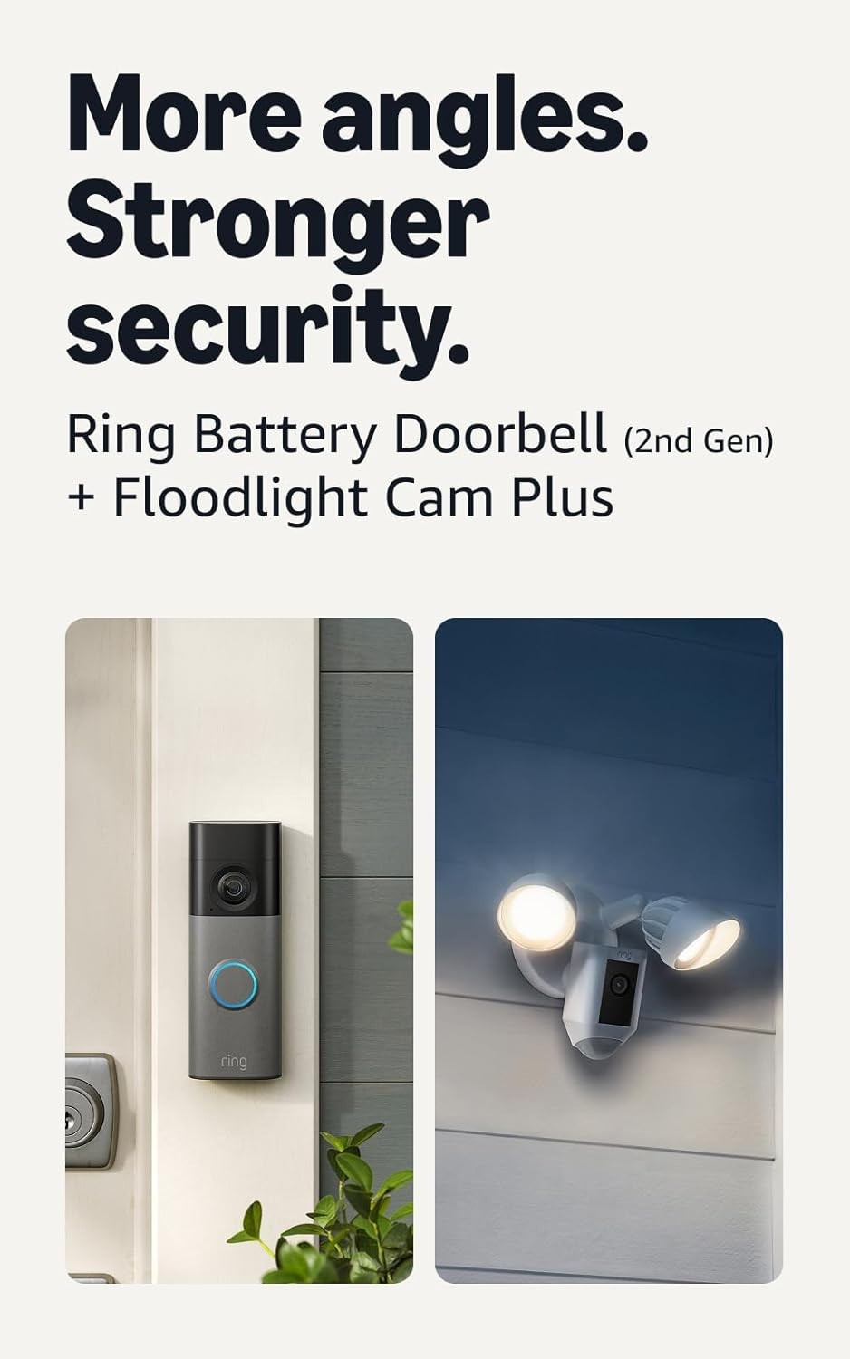 Ring Battery Doorbell Speckled Gray newest model with Floodlight Cam Plus, White