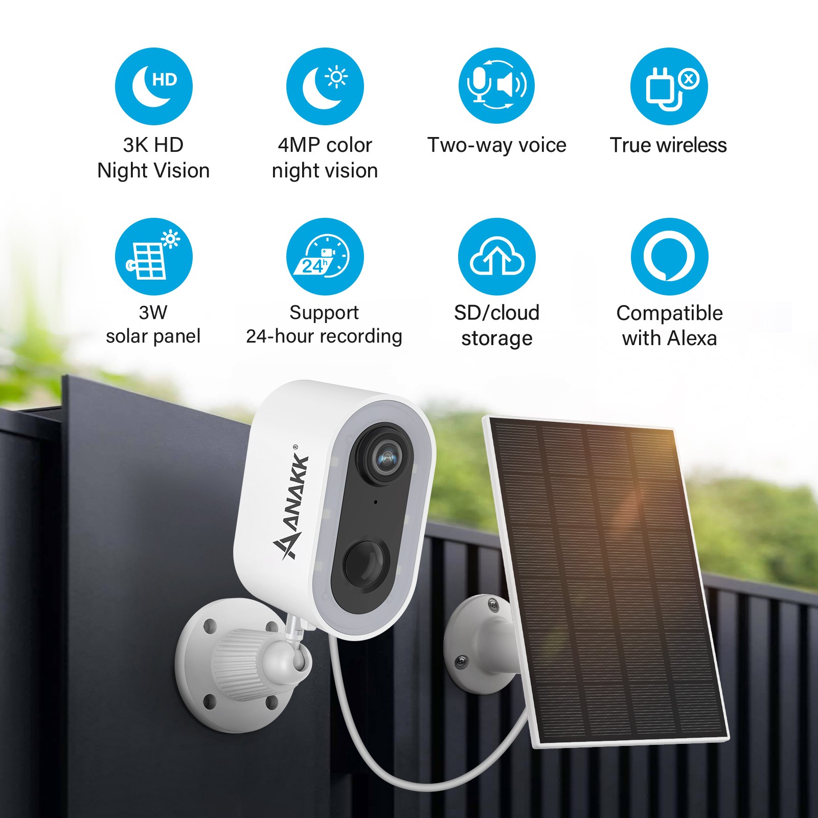 Solar Wireless Wifi Outdoor Security Camera with Monitor & 64G Card Night Vision