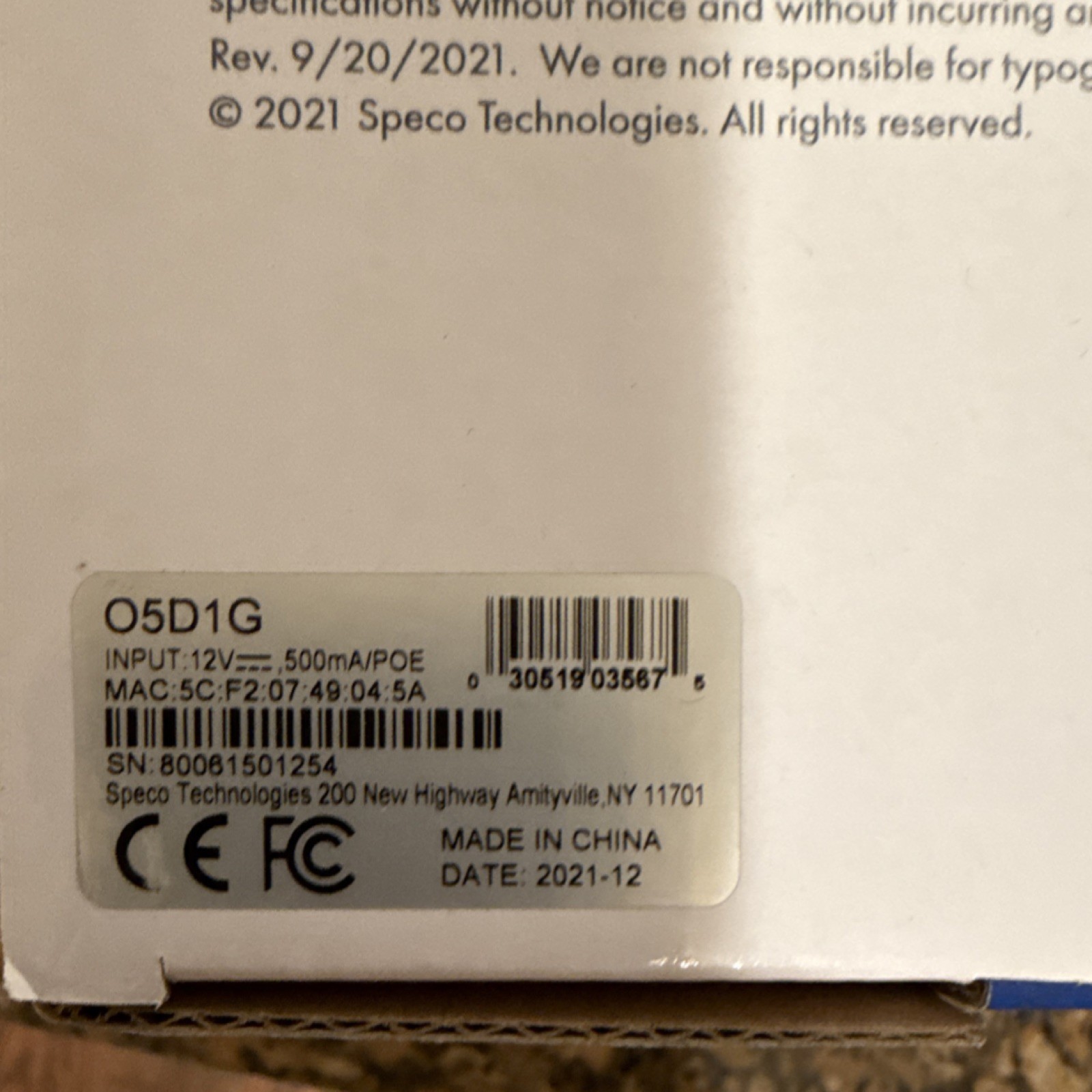 Speco Technologies O5D1G 5MP IP Vandal-Resistant Dome Camera, 2.8mm, White