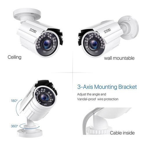 ZOSI 4PCS White Metal 1080P Home TVI Security Cameras CCTV Outdoor Night Vision