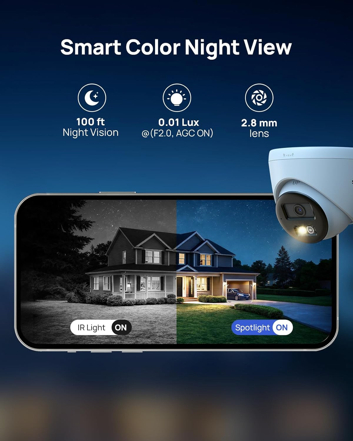 H500 3K 5MP Poe Security Camera System, 4X 3K 5MP Outdoor IP Cams, Red and Blue
