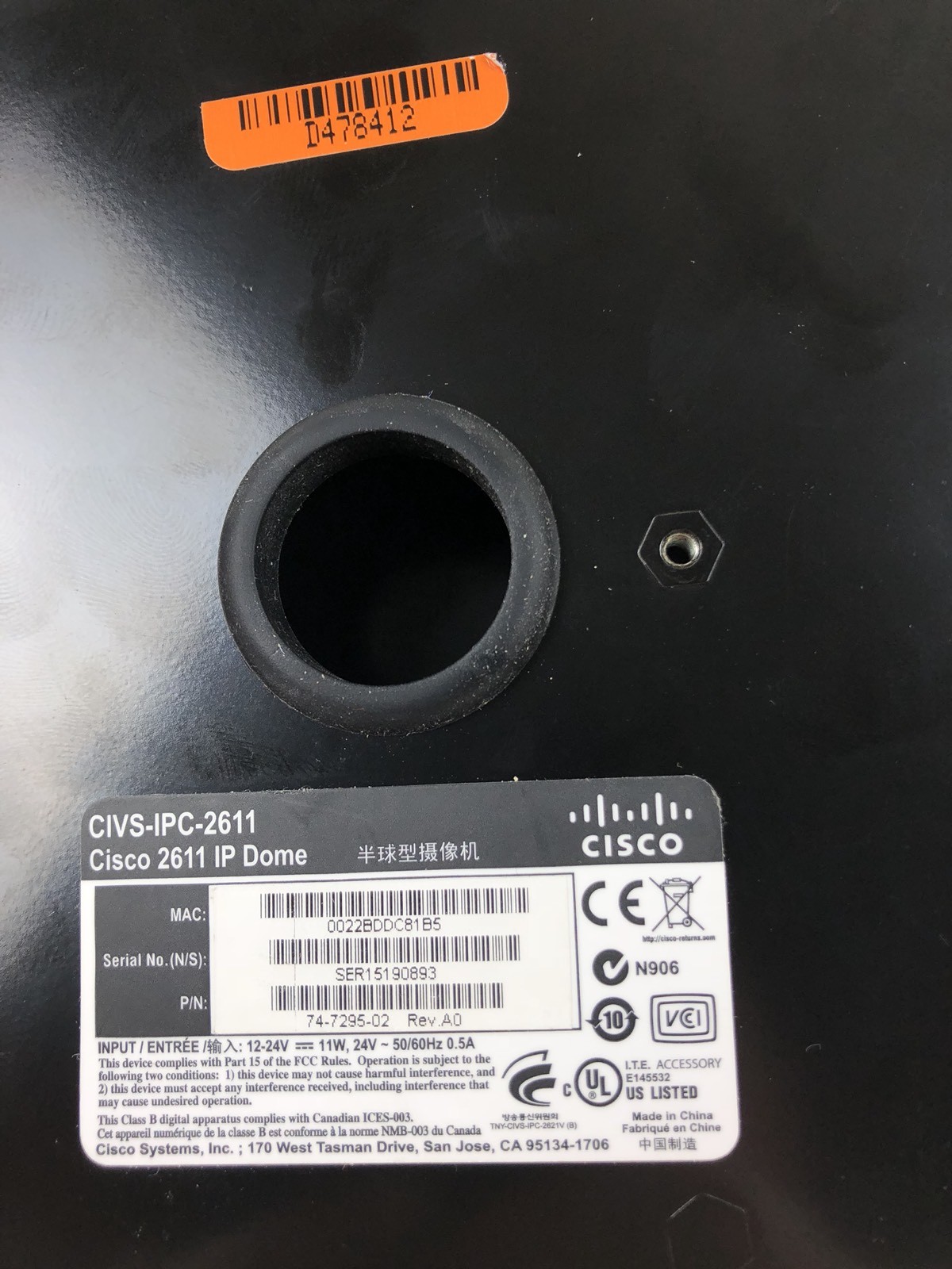 New Cisco CIVS-IPC-2611 Video Standard Definition IP Dome Camera