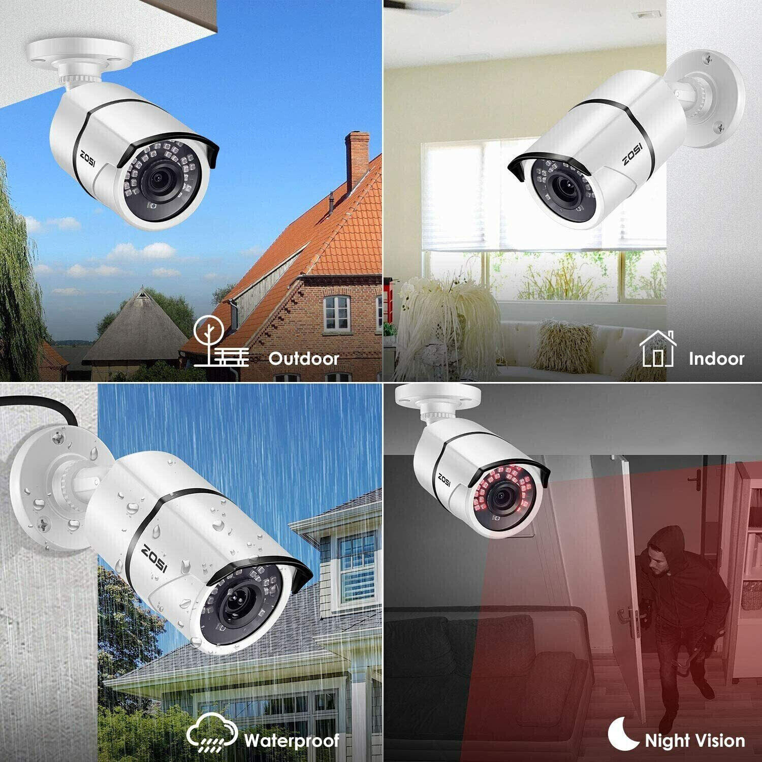 ZOSI 2.0MP 120ft 1080P Night Vision CCTV Security Outdoor TVI Bullet Camera