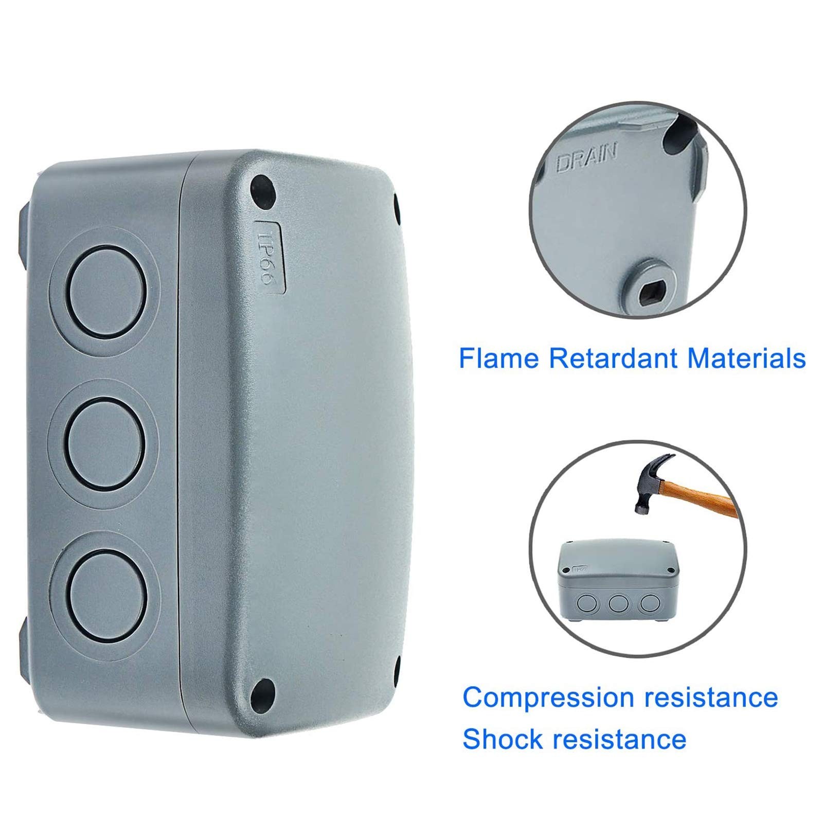 Nineleaf 6PK Outdoor Junction Box ABS Plastic Dustproof IP66 125x86x62mm,