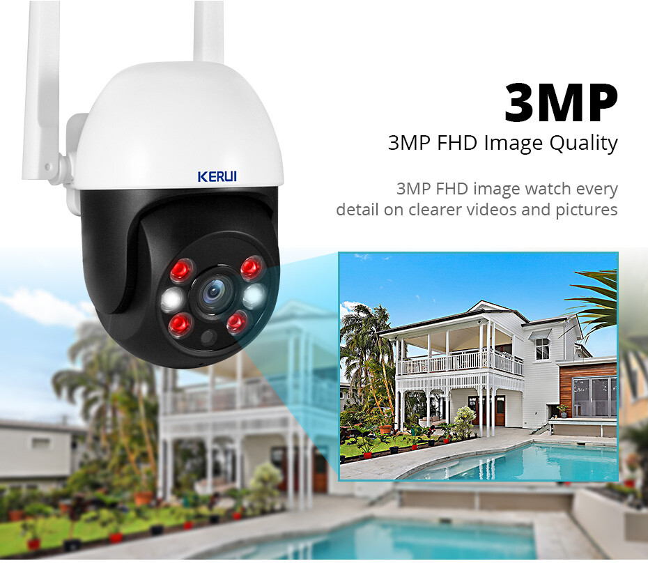 KERUI WiFi 3MP Wireless IP Camera Tuya Smart Home Security Auto Tracking Outdoor