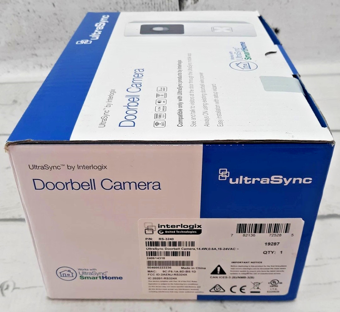 Interlogix UltraSync RS-3240 WiFi Doorbell Camera 1080p NOS Complete