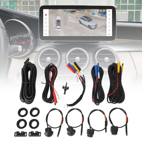 360 Car Camera, Panoramic Surround View Camera System Front Rear 1080P, Black