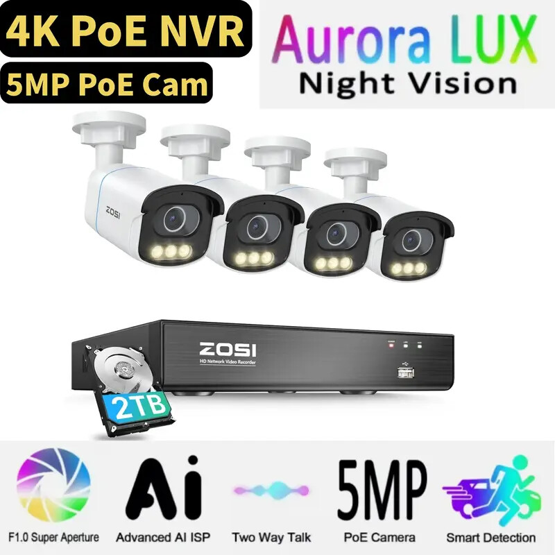 ZOSI ColorX 5MP 3K PoE Security F1.0 Camera System Starlight 2-Way Audio 8CH NVR