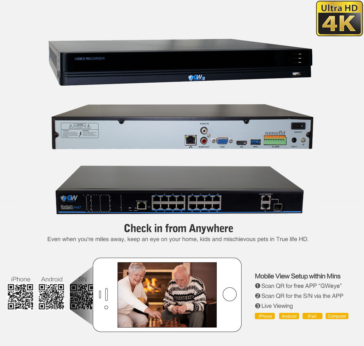 (16) 4K 8M 5X Motorized Zoom IP Microphone (12TB) NVR PoE Security Camera System