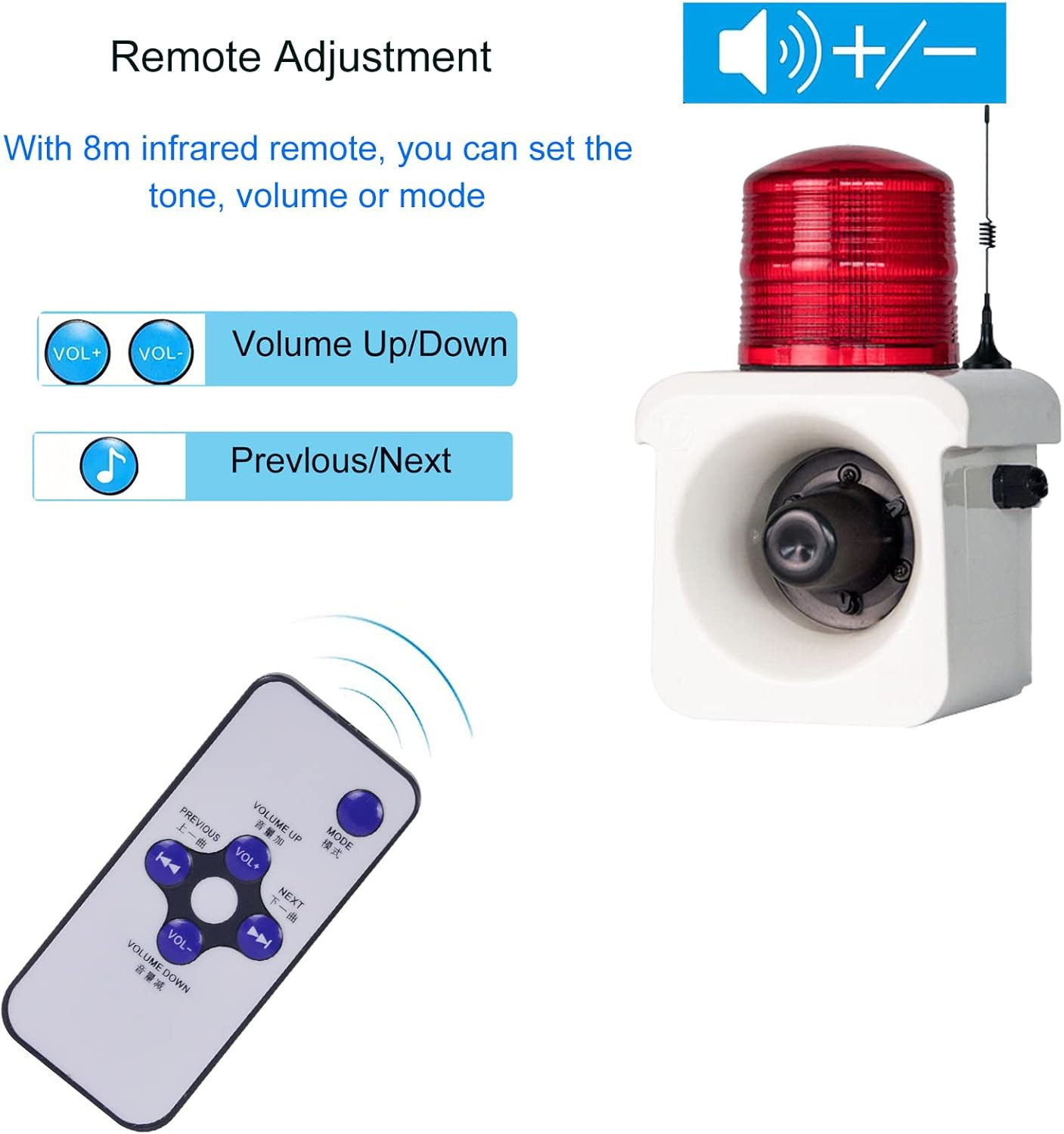YASONG SLA-800Y Wireless Remote Control Alarm Siren(2Km/1.24 Mi), LED Strobe War