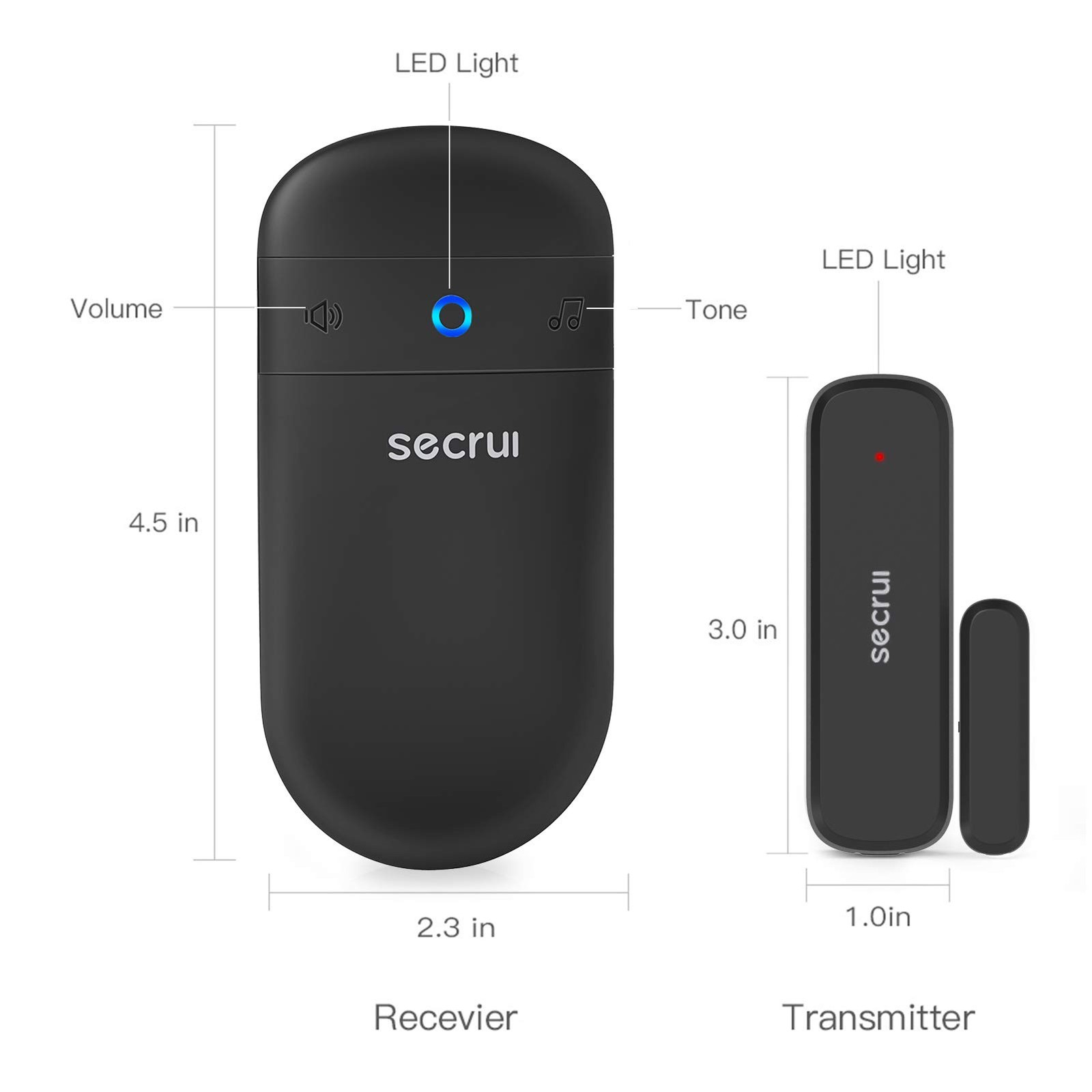 SECRUI Door Chime, Sensor Chime with 1 Receiver+1 Sensor, Black