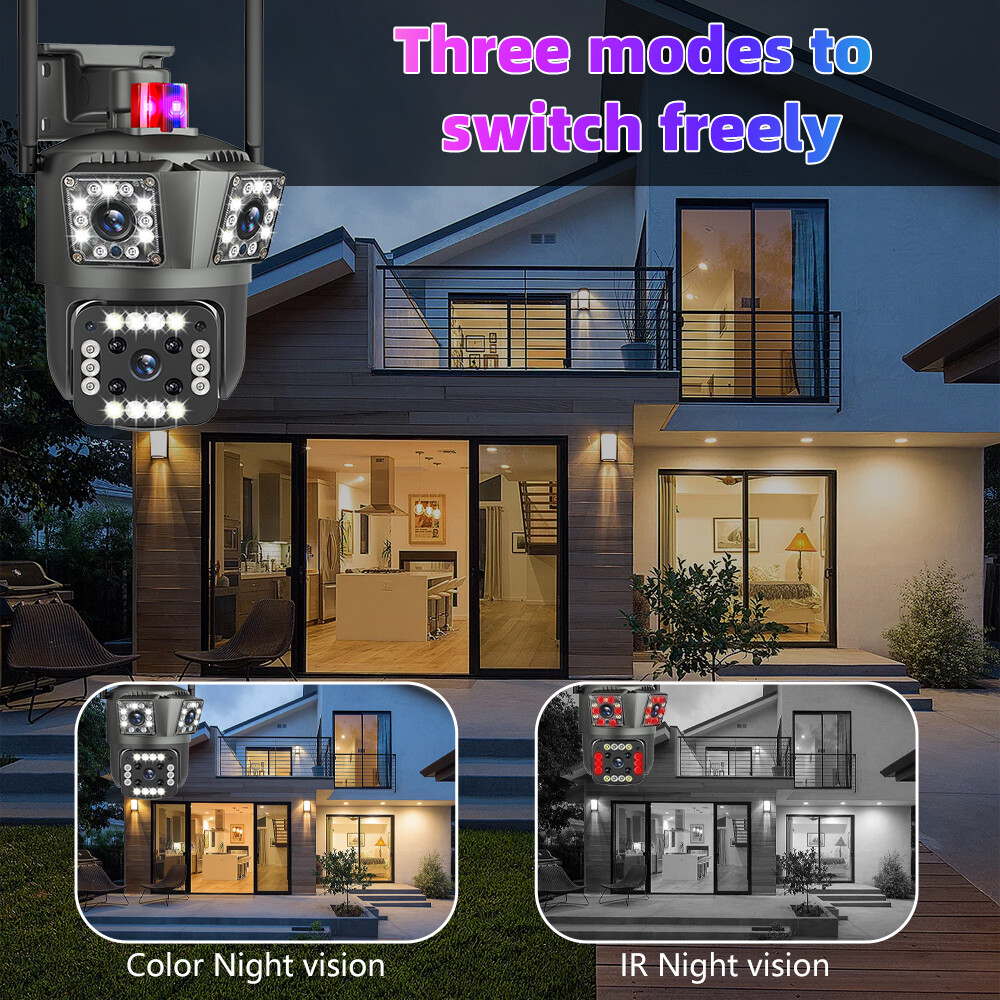 4PCS 3 Lens HD 9MP WiFi IP Camera Wireless Outdoor CCTV PTZ Home Security IR Cam