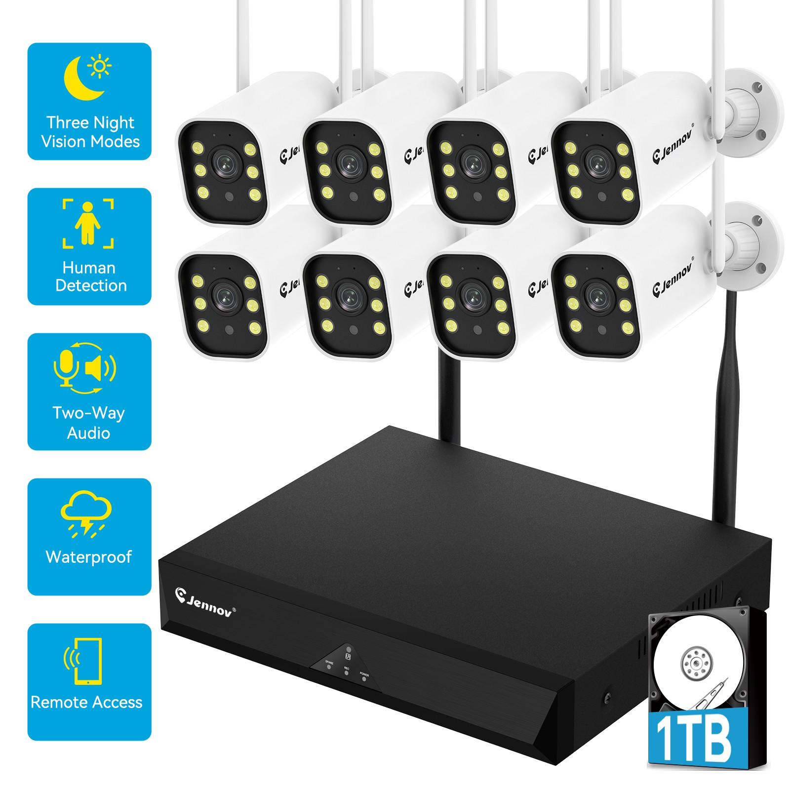5MP WiFi Surveillance 10CH 1TB NVR Security Camera Two‑way Audio Outdoor