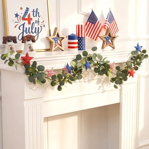 6ft Patriotic Garland 4th of July Patriotic Decor 250th Anniversary Red White