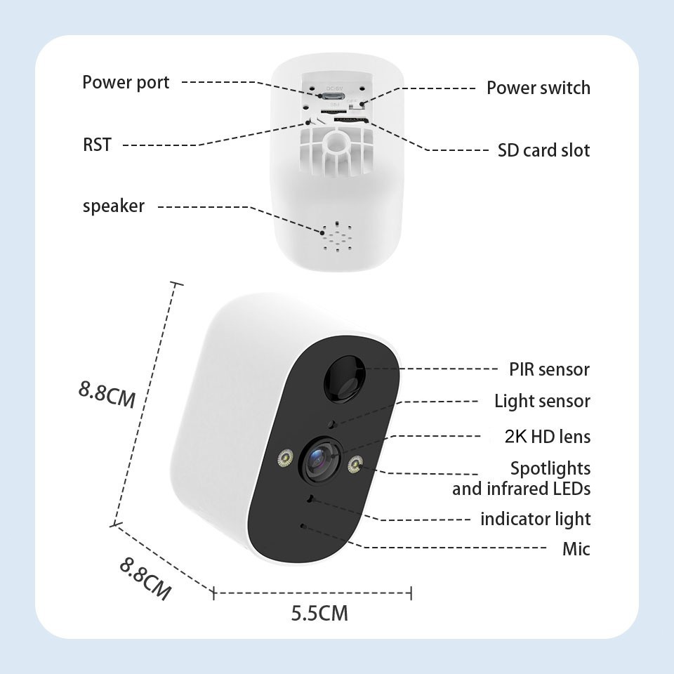 2PK Solar Camera 1080P Outdoor WiFi Wireless Solar Battery Power Security Camera