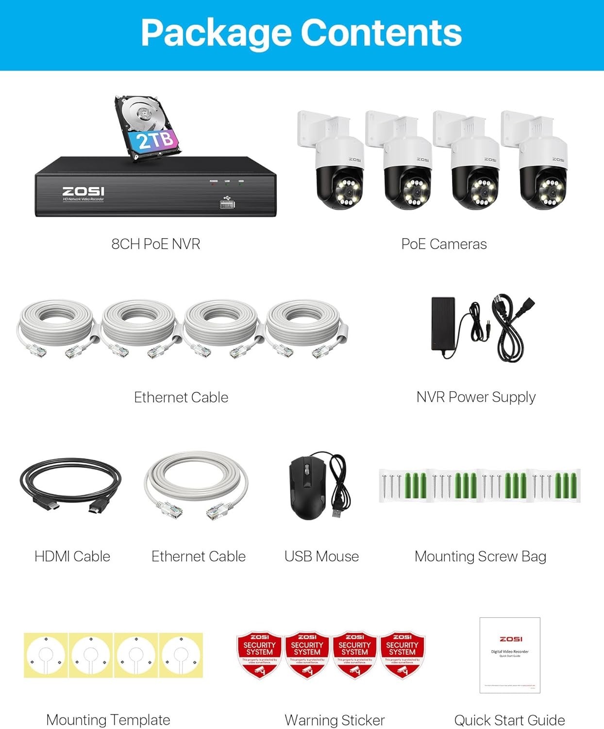 Zosi security camera system 4k – 8 Channels, 4 Cameras