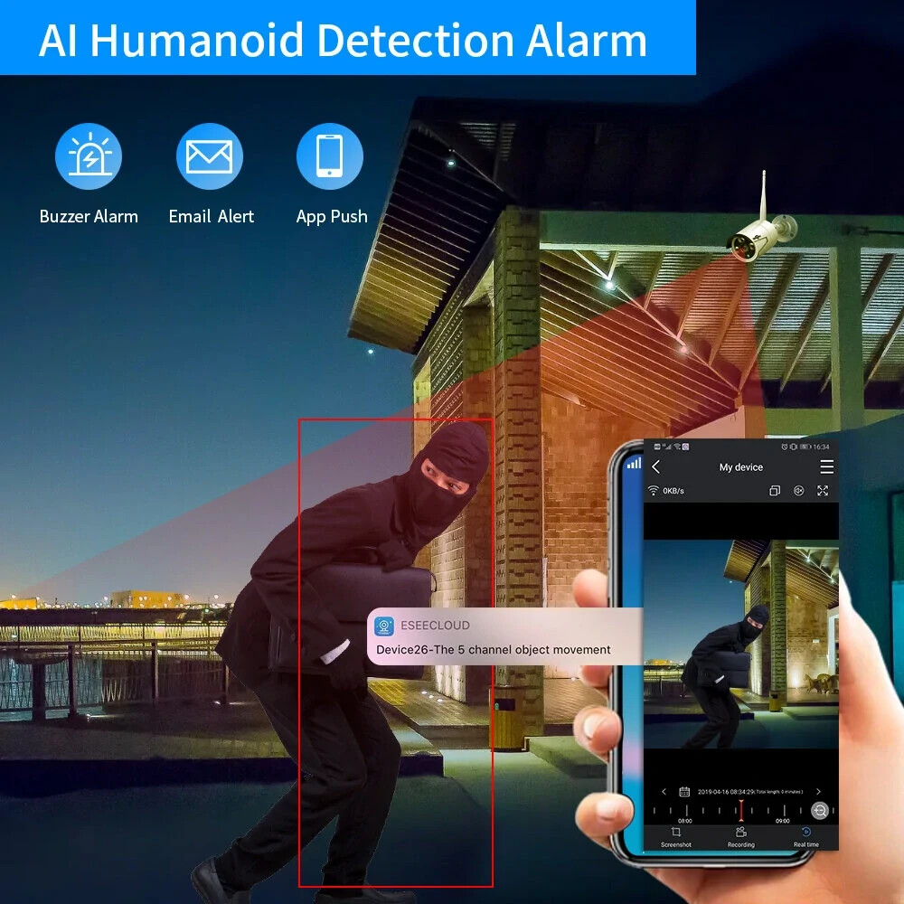 HISEEU Wifi IP 5MP 8CH NVR Kit Wireless Security Camera System CCTV Outdoor