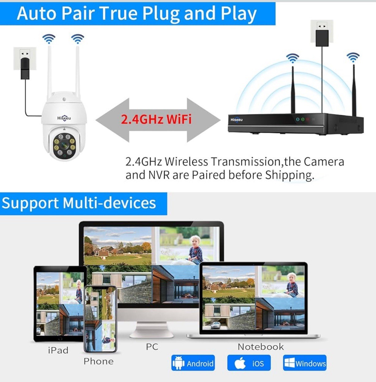 Hisseu NVR 4TB Hard Drive 1080P Security Camera System + Extras