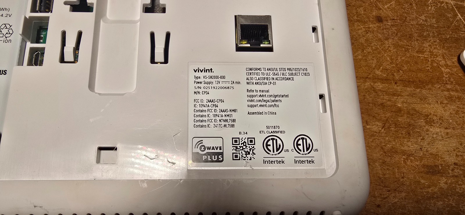 Vivint Smart Home Control Panel VS-SH2000-000 Touchscreen Hub No Power Untested
