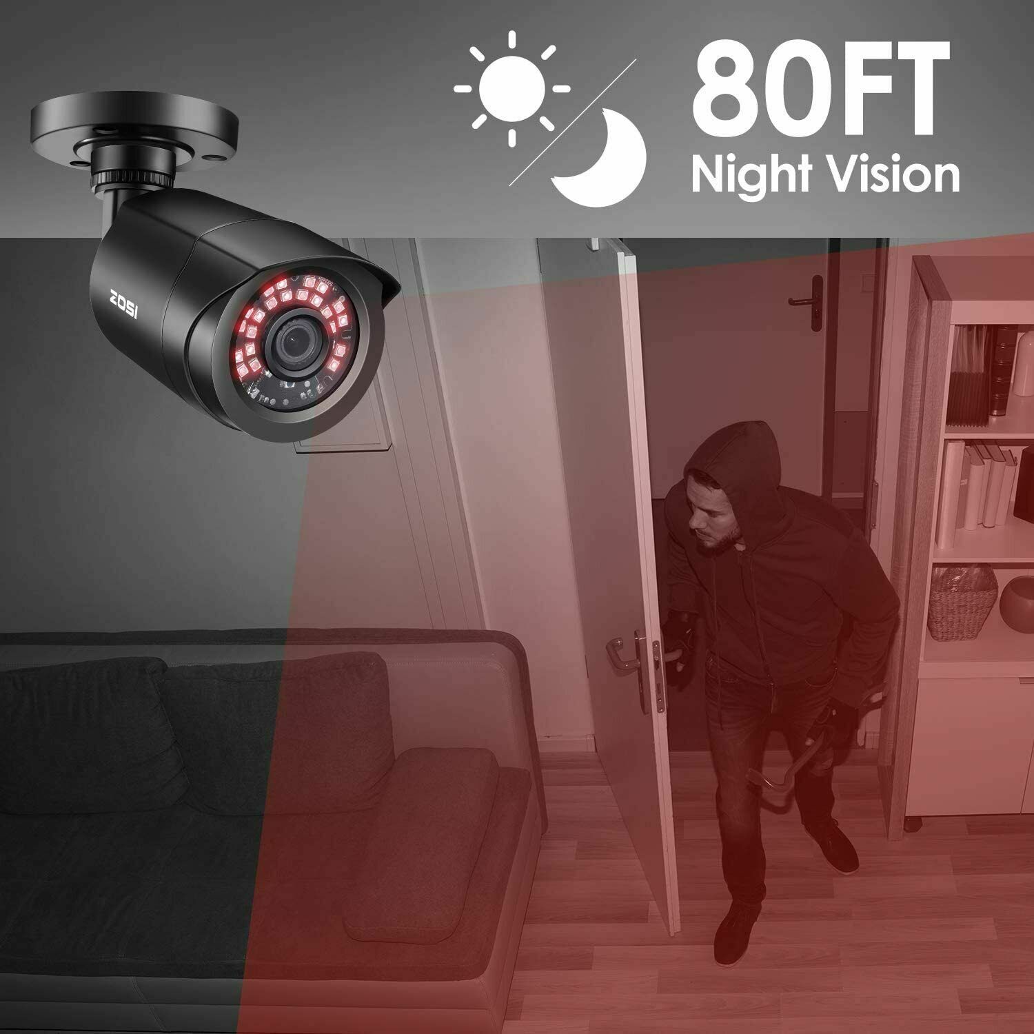 ZOSI 4PK 1080p TVI Security Cameras Outdoor 80ft Night Vision for Home CCTV Kit