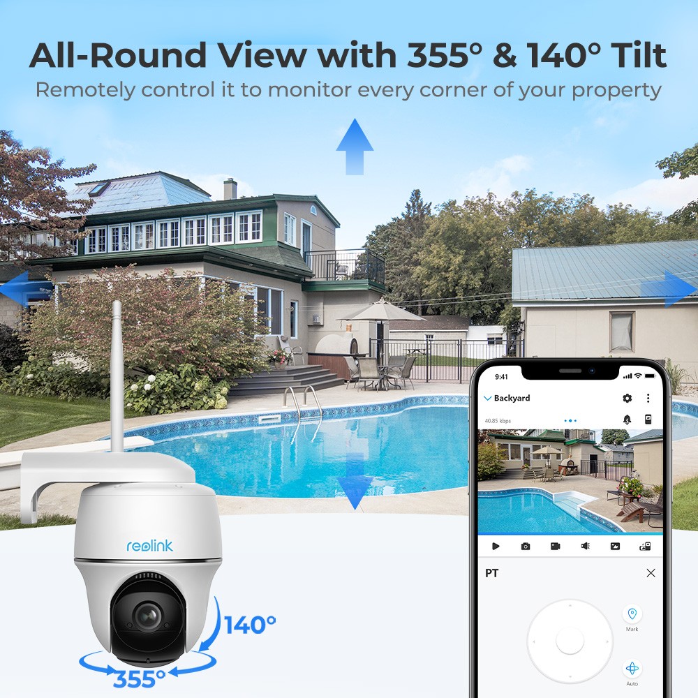 Reolink Argus PT 2K Night Vision Wireless Solar Battery Security Camera with Hub