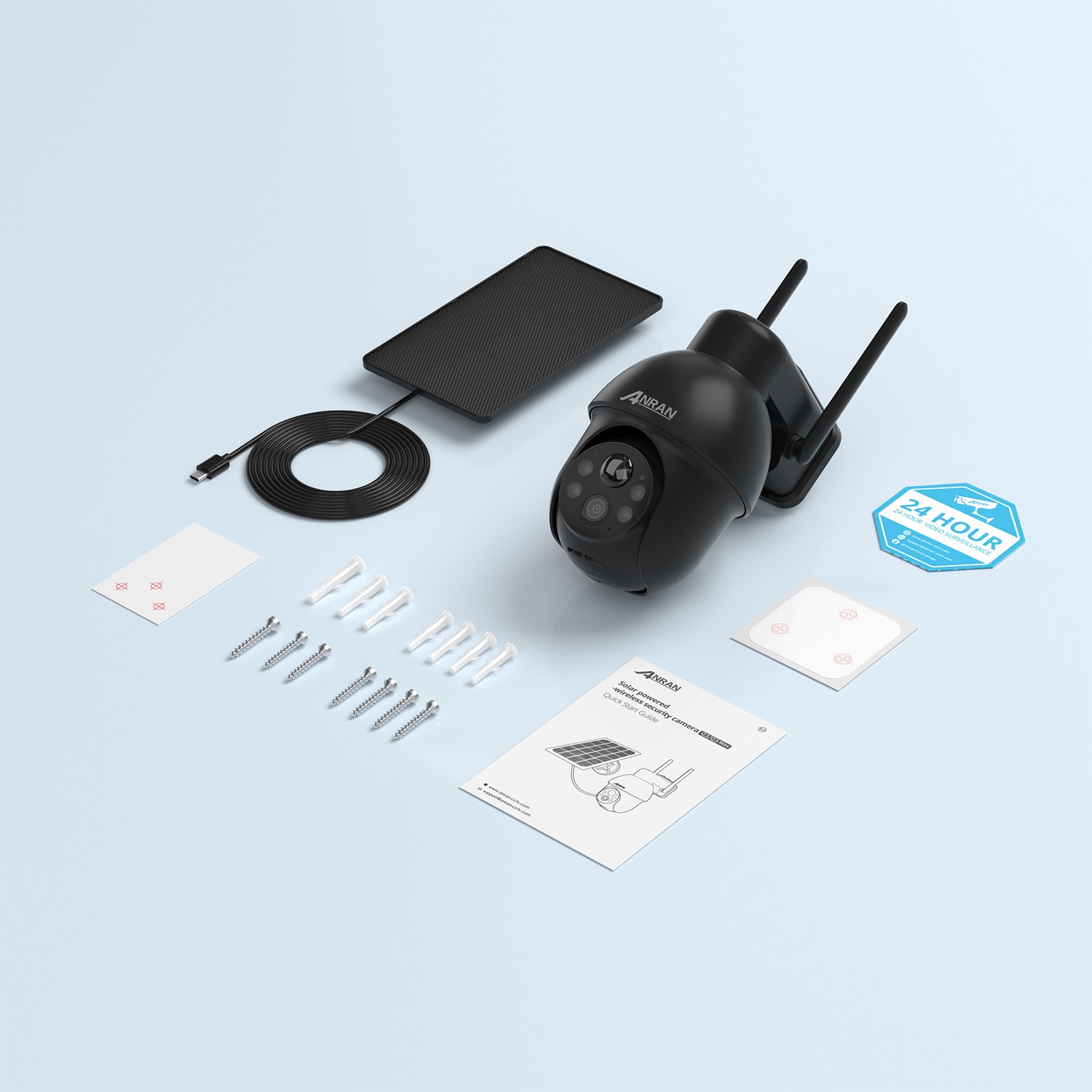Wireless Security Camera System Solar Panel Battery 3MP PTZ 2Way Audio Outdoor
