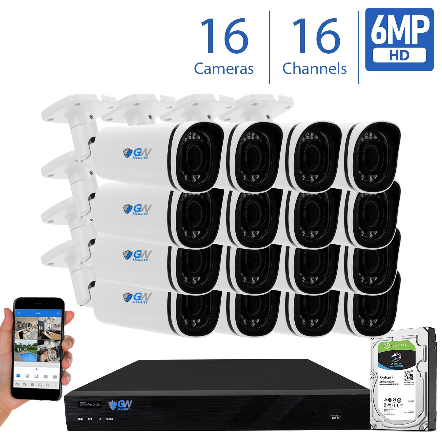 16 Channel NVR 16 X 6MP PoE Outdoor Varifocal Microphone Security Camera System