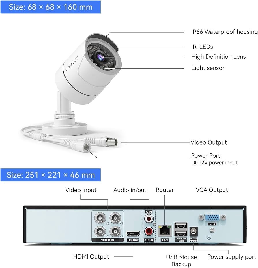 (D5Z)Wired 4CH DVR Security Camera System 4 1080P Waterproof Cam 500GB HDD