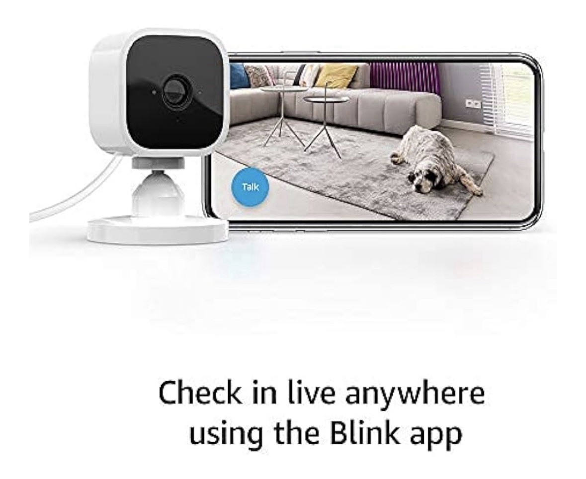 Blink Mini Indoor Camera System with Sync Module 2 & wall mount.