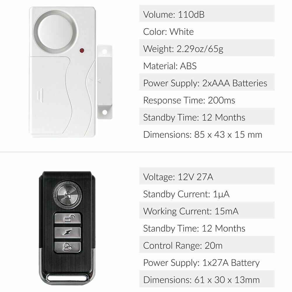 White Simple Door Entry Alarm No Waterproof Security Anti Theft Frighten Thief