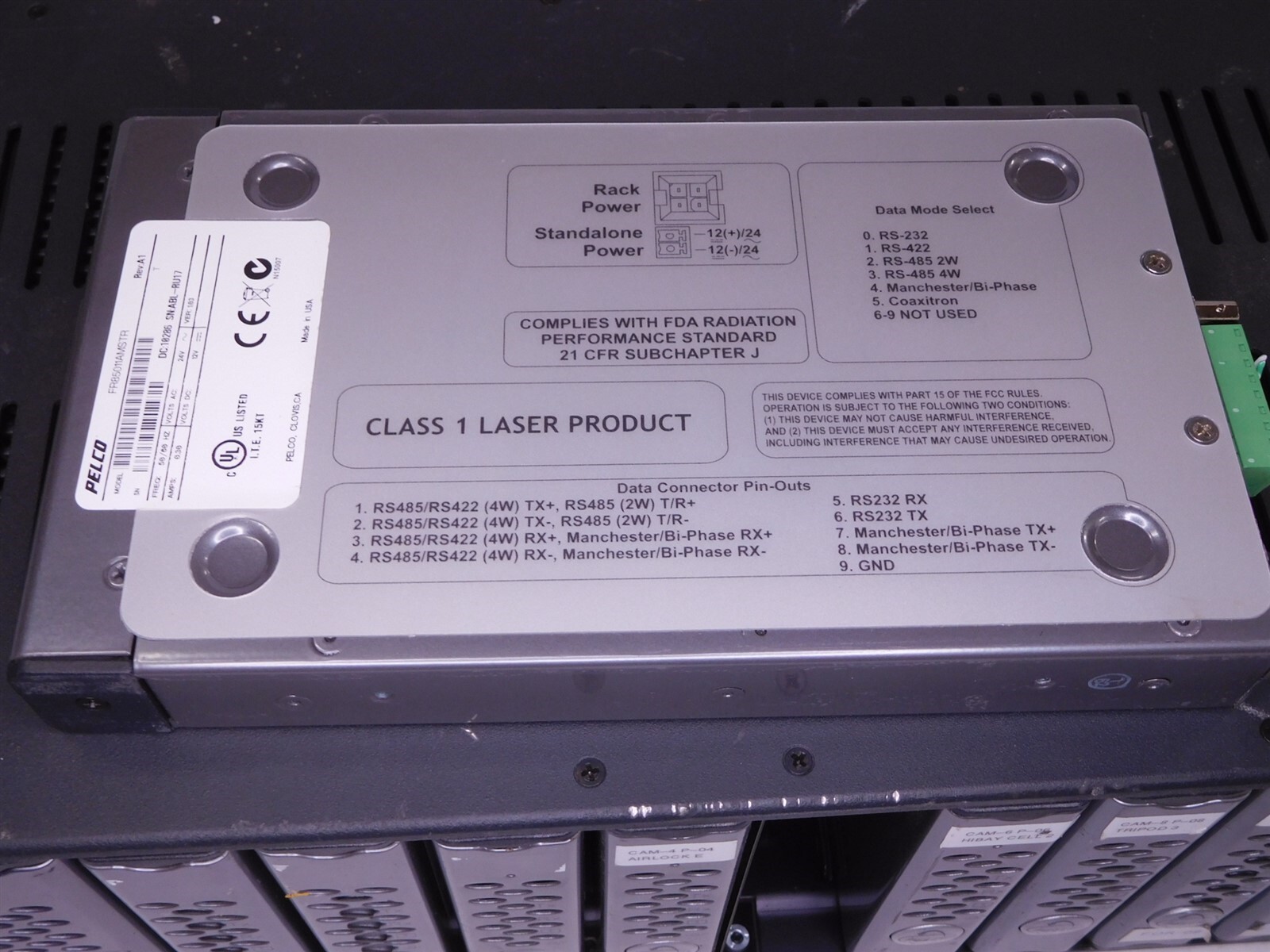 12x Pelco Video FR85011AMSTR Fiber Transmitter/Receiver Transceiver Rack (S28)